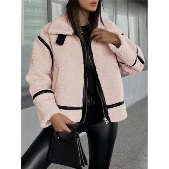 Womens Faux Fur Jackets Winter Trendy Pink - Picture 5 of 6